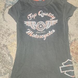 Harley-Davidson Black Tee with Orange and White Graphics